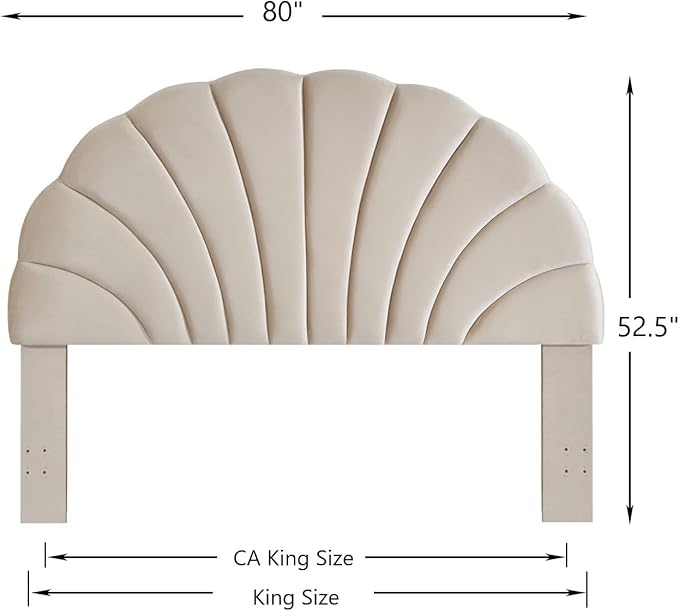 24KF Stunning Crown Design King Headboard, Upholstered Soft Velvet Petal Pattern Headboard King/CA King-Beige-CasaMuseHome