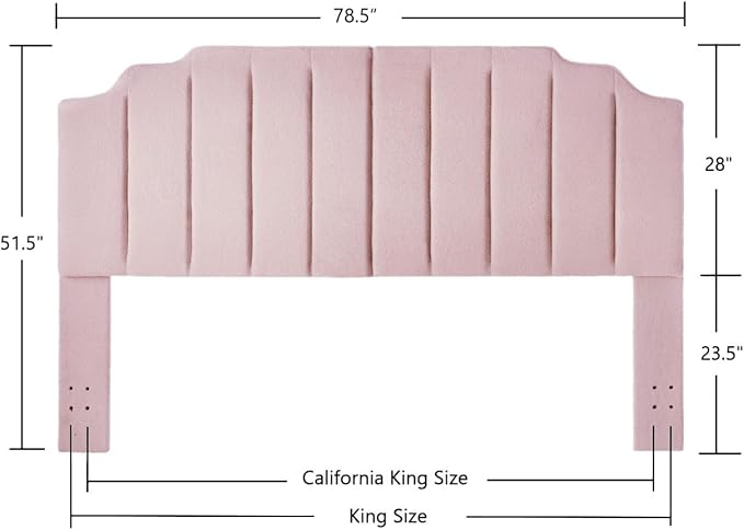 24KF Pink Teddy Fabric Tufted King Upholstered Headboard, Modern Vertical Channel Design California King Headboard with Stepped Silhouette Top Edge,6026-K-Teddy Pink-CasaMuseHome