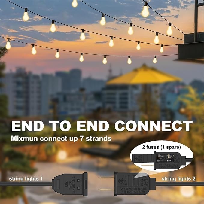 100FT Outdoor String Lights Waterproof with 64+4 Bulbs (1.5FT Bulbs Spacing), Remote & Dimmer, Commercial Patio String Lights with 3 Mode Light & Timing, 100PC Mounting Ties for Outside-CasaMuseHome