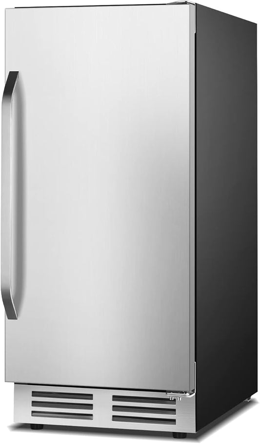 15 Inch Outdoor Beverage Refrigerator Cooler,Stainless Steel 127 Cans Beverage Fridge with French Door Under Counter Built-in or Freestanding, Perfect for Beer, Cola-CasaMuseHome