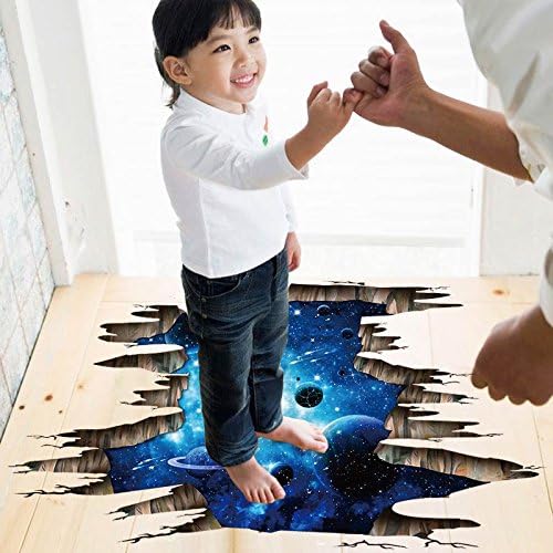 3D Space Floor Sticker,Blue Galaxy Wall Decal-Removable Mural for Kids Bedroom Living Room Milky Way Decorations-CasaMuseHome