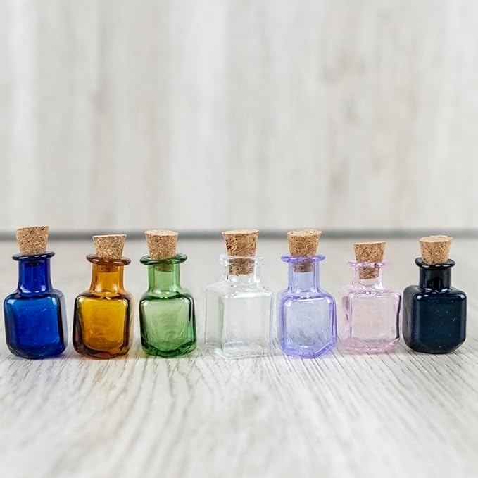 2ml Very Mini Rectangle Glass Color Bottles With Cork Colored Glass Bottles with Cork Stoppers Mix 7 Colors-CasaMuseHome