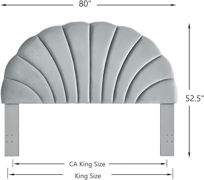 24KF Stunning Crown Design King Headboard, Upholstered Soft Velvet Petal Pattern Headboard King/CA King-Gray-CasaMuseHome