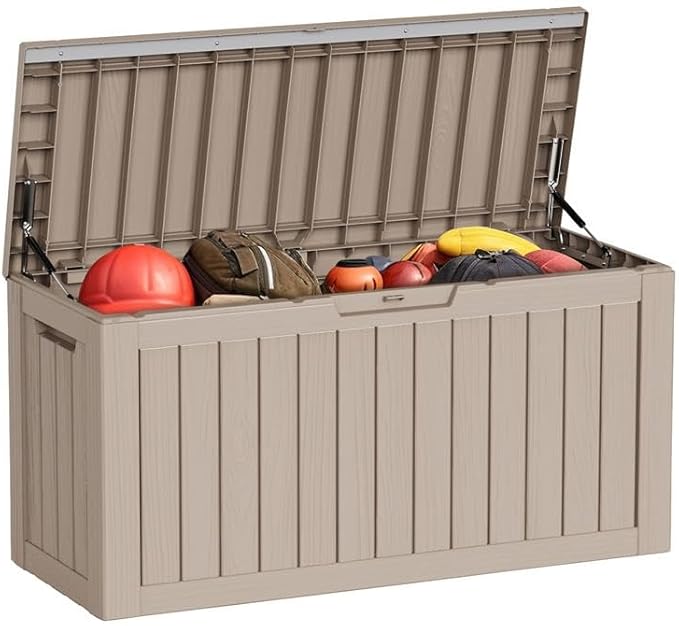80 Gallon Outdoor Deck Box,Storage Lockable Waterproof Patio Furniture,Garden Tools,Cushions,Pool Accessories Outside Storage Resin Box(Gery)-CasaMuseHome