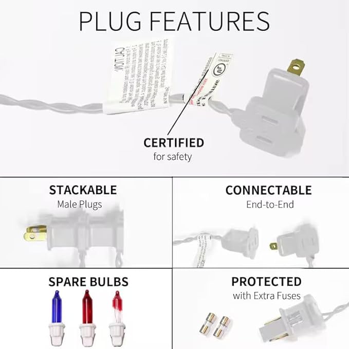 100LIGHTS RED White and Blue Extra-Bright with End Connectors 4th July Decoration Patriotic Mini String Lights 5.98m UL Certified Waterproof for Home Garden Holiday Tree Party Patio-CasaMuseHome