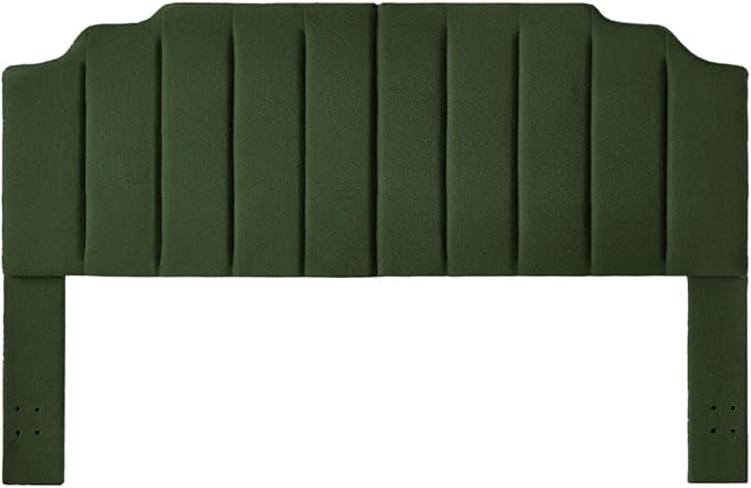 24KF Dark Green Teddy Fabric Tufted King Upholstered Headboard, Modern Vertical Channel Design California King Headboard with Stepped Silhouette Top Edge,6026-K-Teddy Dark Green-CasaMuseHome