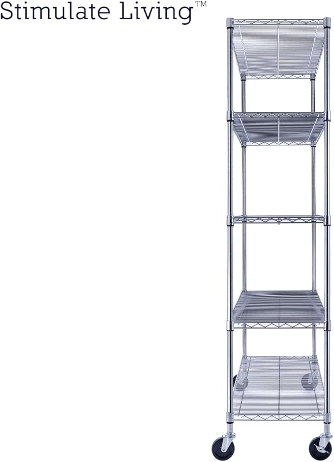 48"x18"x72" PRIME HEAVY DUTY Chrome 5-Tier Wire Shelving NSF 4000 LBS MAX Capacity Storage Rack for Commercial, School, Home, Garage, Warehouse, Industrial, and Hospital Uses (with Wheels)-CasaMuseHome