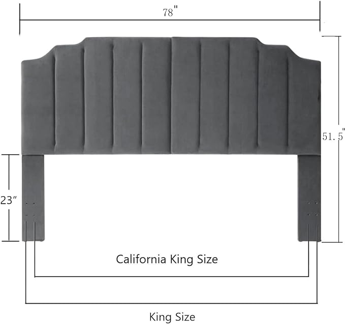 24KF Dark Gray Velvet Tufted King Upholstered Headboard, Modern Vertical Channel Design California King Headboard with Stepped Silhouette Top Edge,Dark Gray-CasaMuseHome