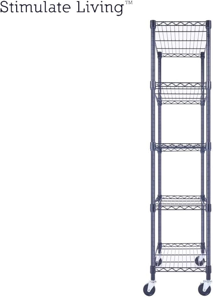 30"x14"x60" PRIME HEAVY DUTY Black 5-Tier Wire Shelving 1,750 LBS MAX Capacity Storage Rack for Commercial, School, Home, Garage, Warehouse, Industrial, and Hospital Uses (with Wheels)-CasaMuseHome