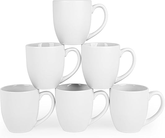 16oz Coffee Mugs Set of 6, Large Ceramic Modern Coffee Mugs With Handle For Tea,Latte,Cappuccino,Cocoa. Dishwasher.Microwave Safe (Matte White)-CasaMuseHome