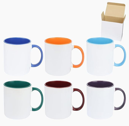 11oz White Ceramic Sublimation Coffee Mug in White Gift Box, 6 New Mixed Colors, Case of 6-CasaMuseHome