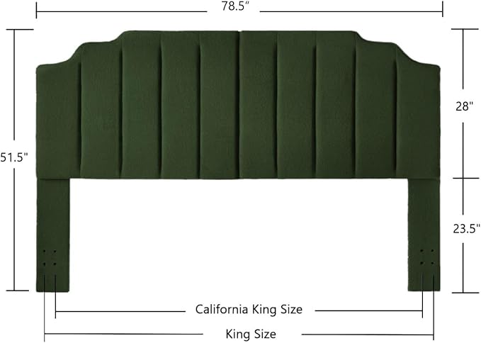 24KF Dark Green Teddy Fabric Tufted King Upholstered Headboard, Modern Vertical Channel Design California King Headboard with Stepped Silhouette Top Edge,6026-K-Teddy Dark Green-CasaMuseHome