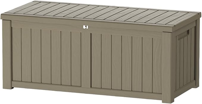 150 Gallon Lockable Resin Deck Box, Waterproof & UV-Resistant Outdoor Storage Box for Outdoor Cushion Storage, Garden Tools & Pool Accessories Storage, Gray-CasaMuseHome