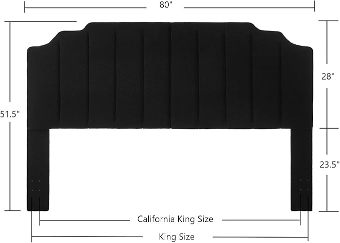 24KF Black Teddy Fabric Tufted King Upholstered Headboard, Modern Vertical Channel Design California King Headboard with Stepped Silhouette Top Edge,6026-K-Teddy Black-CasaMuseHome