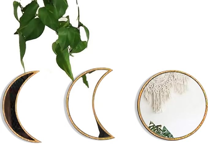 5 pcs Scandinavian Natural Decor Acrylic Moonphase Mirrors Interior Design Moon Phase Mirror Bohemian Wall Decoration for Home Living Room Bedroom Decor - No Need to Punch (Gold)-CasaMuseHome