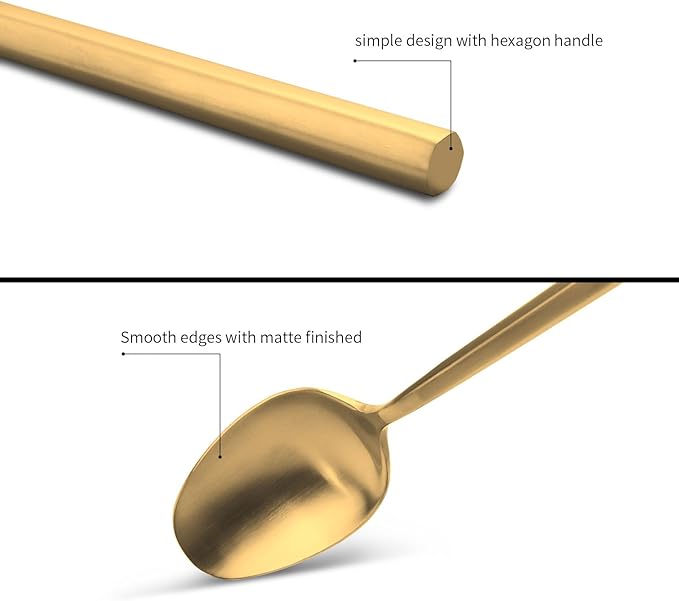 60-Piece Matte Gold Silverware Set, Hand Forged Utensil, Stainless Steel Flatware Set, Hexagon Handle Cutlery Set for Home Hotel Use, Service for 12-CasaMuseHome