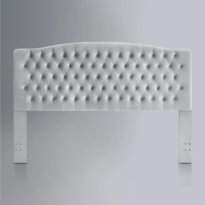 24KF Upholstered Tufted Button Velvet Headboard,Comfortable Fashional Headboard King/CA King Size,Gray-CasaMuseHome