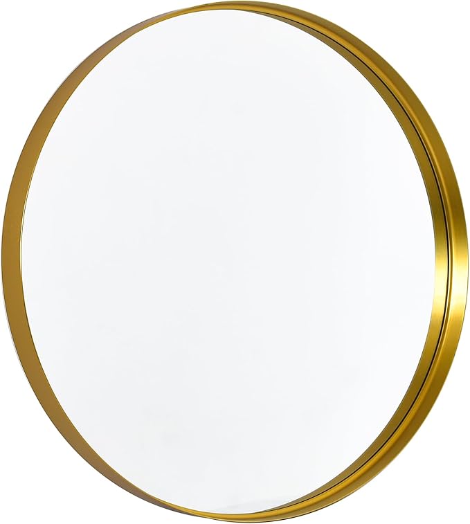 32 Inch Round Bathroom Mirror - Wall Mounted Circle Mirror with Metal Frame, Modern Mirror Suitable for Bathroom, Vanity, Entryway, Living Room, Wall Decor,Gold-CasaMuseHome
