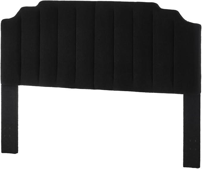 24KF Black Teddy Fabric Tufted King Upholstered Headboard, Modern Vertical Channel Design California King Headboard with Stepped Silhouette Top Edge,6026-K-Teddy Black-CasaMuseHome
