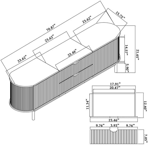 71" Tambour Door TV Stand,Wood Mid Century Modern TV Cabinet for Up to 85“ TV,Curved Edge Long TV Stand with Storage for Bedroom Living Room(Natural, 71inch)-CasaMuseHome