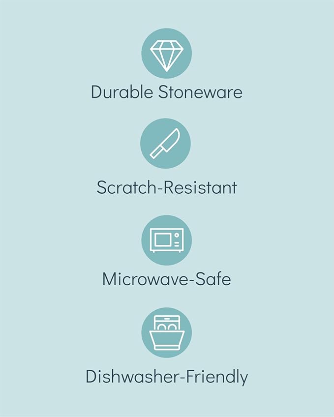 16 Piece Dinnerware Sets for 4 - Modern Style Stoneware Dinnerware Set - Scratch Resistant,Dishwasher,Microwave Safe Plates and Bowls Sets Ceramic,Dish Set, Bowl and Plate Set - Beige and Light Blue…-CasaMuseHome