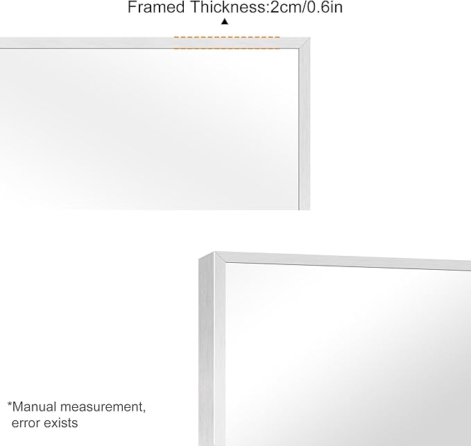 30x40In Silver Bathroom Mirror for Wall, Brushed Nickel Rectangle Mirrors with Metal Frame, Bathroom Rectangular Mirror Modern Wall Mirror for Bedroom Living Room, Hangs Horizontal or Vertical-CasaMuseHome