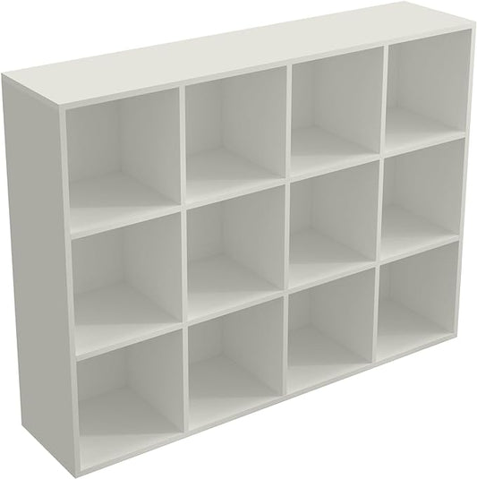12-Cube Storage Shelf Bookcase - Wooden 3-Tier Floor Standing Open Bookshelf for Home and Office, Display Cabinet, Warm White-CasaMuseHome