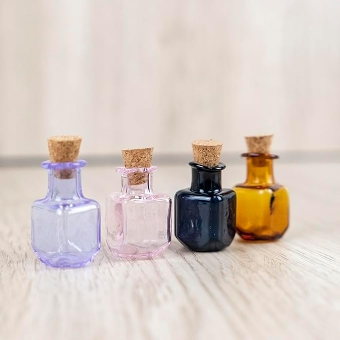 2ml Very Mini Rectangle Glass Color Bottles With Cork Colored Glass Bottles with Cork Stoppers Mix 7 Colors-CasaMuseHome