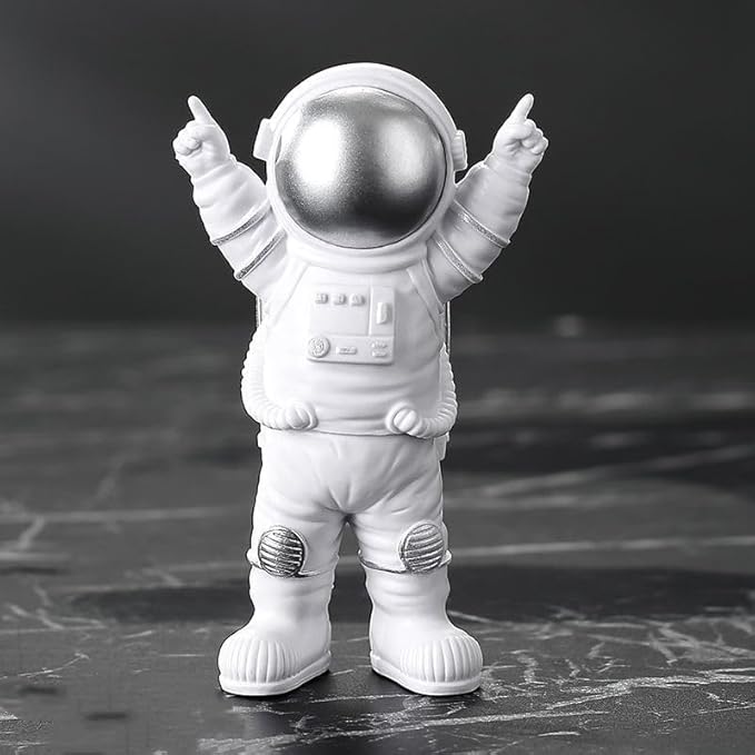 4 Pcs Silver White Astronaut Statues Set, Spaceman Sculpture Figurines Home Ornament Cake Toppers Gift-CasaMuseHome