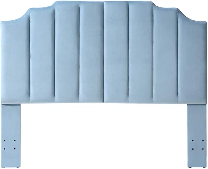 24KF Seaglass Velvet Tufted Queen Upholstered Headboard, Modern Vertical Channel Design California Queen/Full Headboard with Stepped Silhouette Top Edge, Seaglass-CasaMuseHome