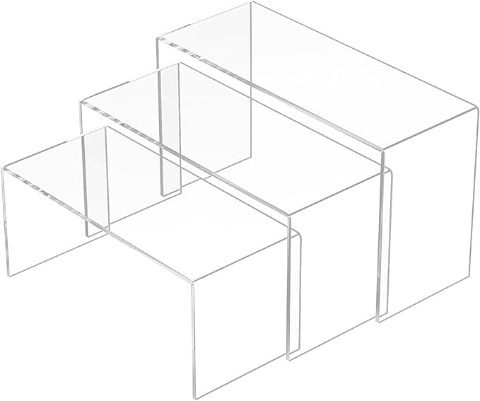 9x9.5x10 Inch Clear Display Risers Shelf 3pcs, Countertop Rectangular Acrylic Display Stands for Funko Pop Figure, Bags, Collectibles-CasaMuseHome