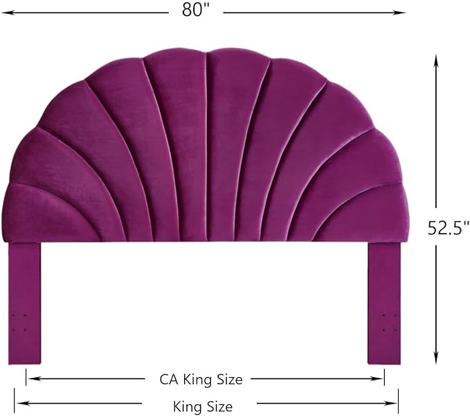 24KF Stunning Crown Design King Headboard, Upholstered Soft Velvet Petal Pattern Headboard King/CA King-Violet-CasaMuseHome
