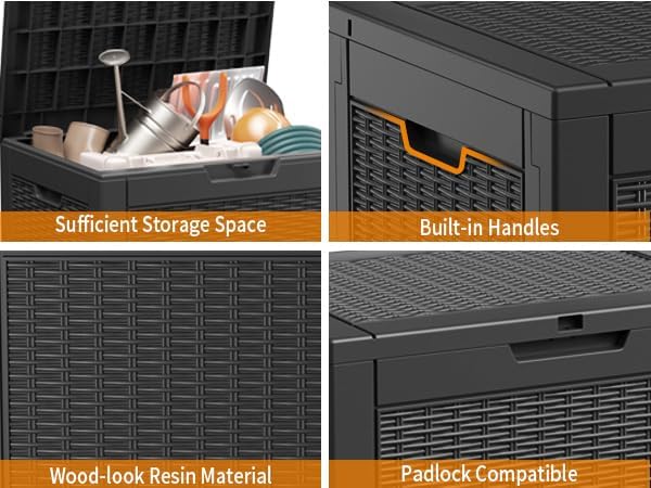 30 Gallon Resin Deck Box, Lockable Patio Outdoor Storage Box for Furniture, Garden Tools and Tools Storage, Waterproof Outside Storage Boxes - Black-CasaMuseHome