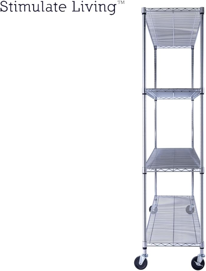 60"x18"x72" Prime Heavy Duty Chrome 4-Tier Wire Shelving NSF 3200 LBS MAX Capacity Storage Rack for Commercial, Hospital, School, Garage, and Kitchen Uses (with Wheels)-CasaMuseHome