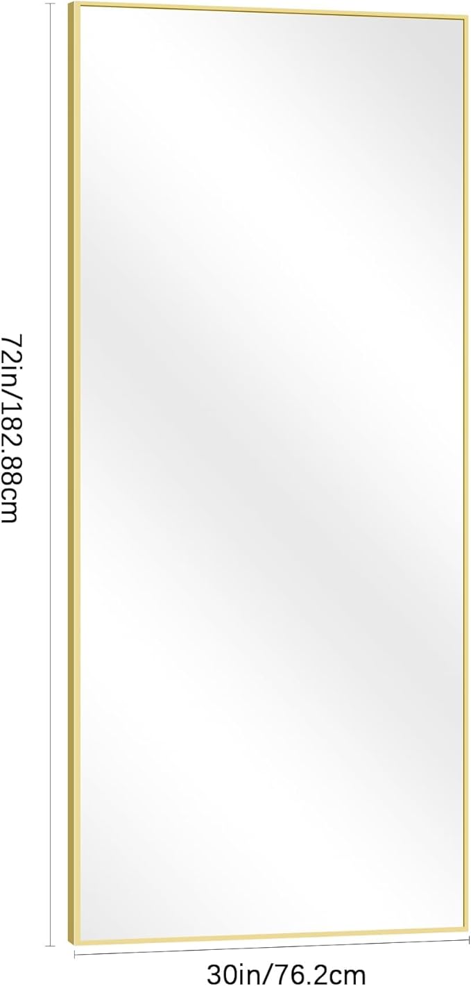 30x72inch Bathroom Mirror, Gold Rectangle Mirror with Thin Metal Frame, Large Rectangular Wall Mirrors for Bathroom, Living Roomm, Hair Salon, Big Farmehouse Mirror Hang Horizontal/Vertical-CasaMuseHome