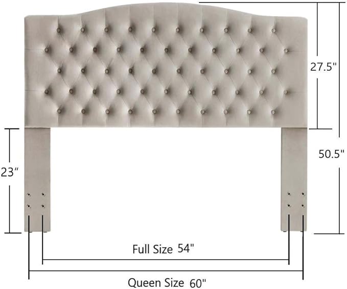 24KF Upholstered Tufted Button Velvet Headboard,Comfortable Fashional Headboard Queen/Full Size,Taupe-CasaMuseHome