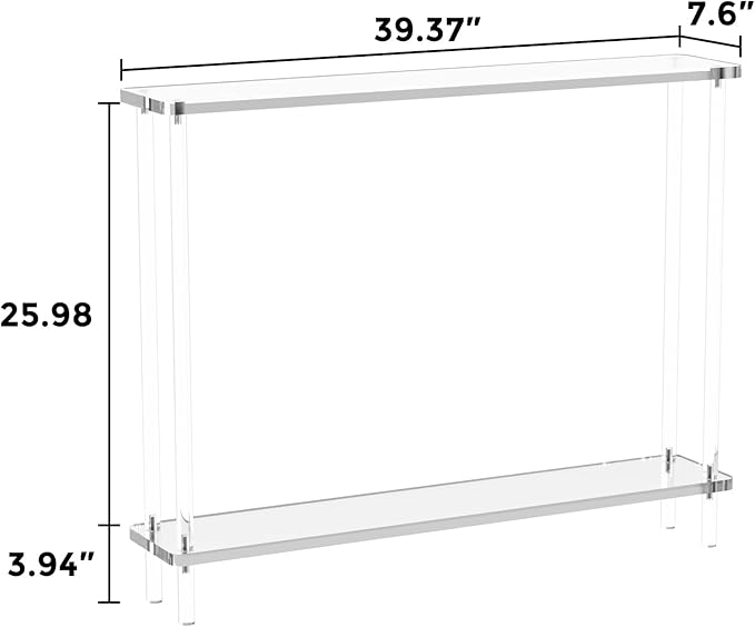 Acrylic Console Table, 2 Tier Acrylic Narrow Console Tables for Entryway,CHICUN, Square Legs, Skinny Console Table for Foyer, Sofa, Living Room,Clear-CasaMuseHome