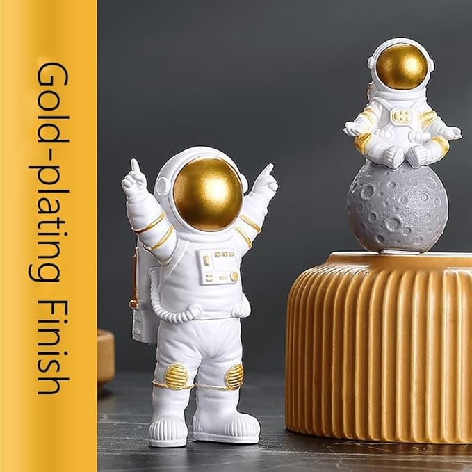4 Pcs Gold White Astronaut Statues Set, Spaceman Sculpture Figurines Home Ornament Cake Toppers Gift-CasaMuseHome