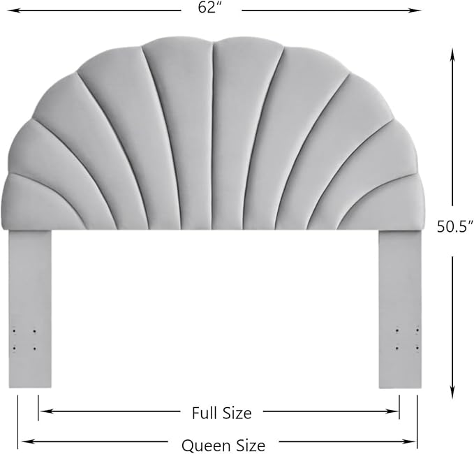 24KF Stunning Crown Design Queen Headboard, Upholstered Soft Velvet Petal Pattern Headboard Queen/Full-Q-Gray-CasaMuseHome