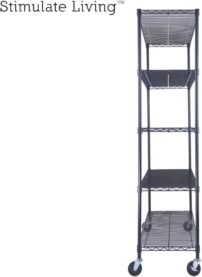 48"x18"x72" PRIME HEAVY DUTY Black 5-Tier Wire Shelving NSF 4000 LBS MAX Capacity Storage Rack for Commercial, School, Home, Garage, Warehouse, Industrial, and Hospital Uses (with Wheels)-CasaMuseHome