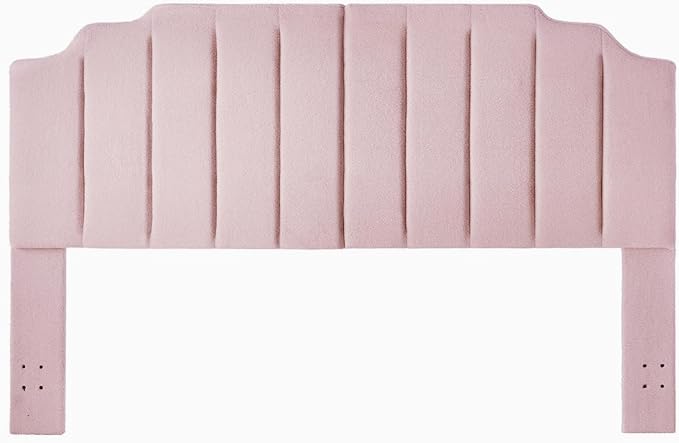 24KF Pink Teddy Fabric Tufted King Upholstered Headboard, Modern Vertical Channel Design California King Headboard with Stepped Silhouette Top Edge,6026-K-Teddy Pink-CasaMuseHome