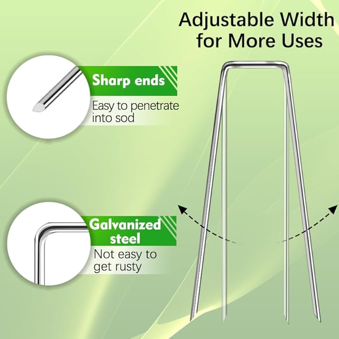 500 Pack Landscape Staples 6 Inch 11 Gauge Garden Stakes Galvanized Garden Staples Pins Anti-Rust Ground Stakes for Weed Barrier, Irrigation Tubing, Yard Lawn and Landscape Fabric-CasaMuseHome