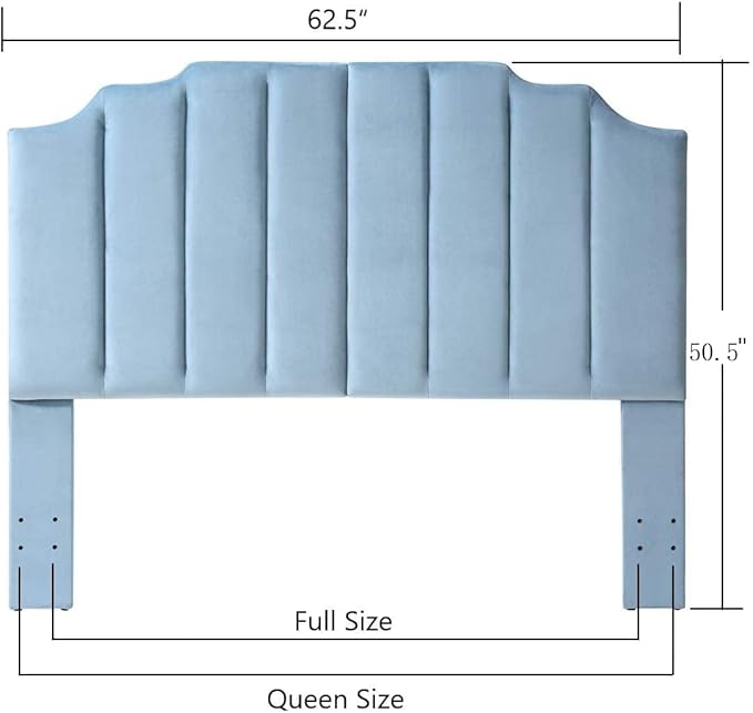 24KF Seaglass Velvet Tufted Queen Upholstered Headboard, Modern Vertical Channel Design California Queen/Full Headboard with Stepped Silhouette Top Edge, Seaglass-CasaMuseHome