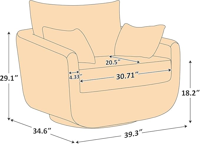 360° Swivel Accent Armchair, 39.3" Oversized, Sherpa Boucle Fabric Sofa Chair with Removable Back & Arm Pillows, Swivel Chair with Cozy Soft Padded, No Assembly Required (1, Cream White)-CasaMuseHome