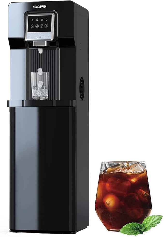 2 in 1 Bottom Load Water Cooler Dispenser with Ice Maker for 3 Gallon Bottle 17lbs Daily Capacity (NO HOT Water) Black-CasaMuseHome