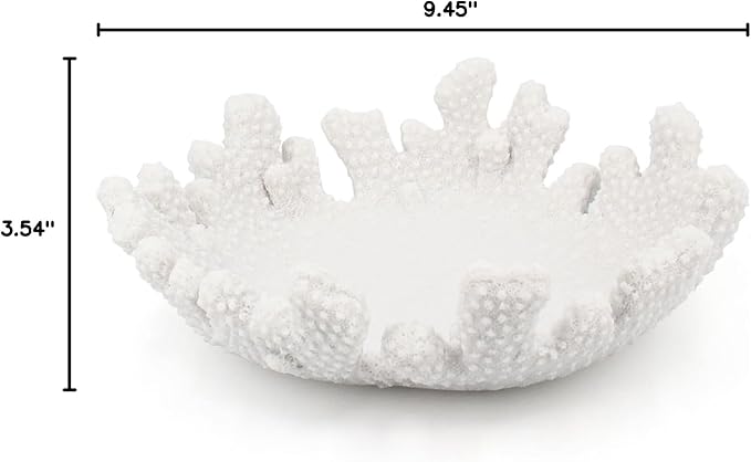 Accessoryway White Coral Textured Decorative Bowl,9.45" Medium Resin Decorative Centerpiece Bowl for Coastal Beach theme house table centerpiece decorations & Nautical decorations for coffee table-CasaMuseHome