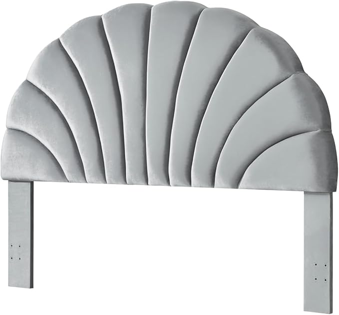 24KF Stunning Crown Design King Headboard, Upholstered Soft Velvet Petal Pattern Headboard King/CA King-Gray-CasaMuseHome