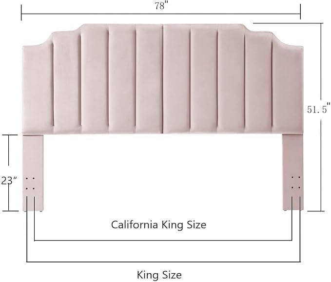 24KF Pink Velvet Tufted King Upholstered Headboard, Modern Vertical Channel Design California King Headboard with Stepped Silhouette Top Edge, Pink-CasaMuseHome