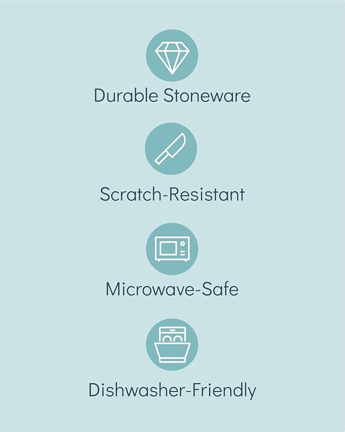 32 Piece Dinnerware Sets for 8 - Modern Style Stoneware Dinnerware Set - Scratch Resistant, Dishwasher Safe Plates and Bowls Sets Ceramic, Dish Set, Bowl and Plate Set - Beige and Blue…-CasaMuseHome