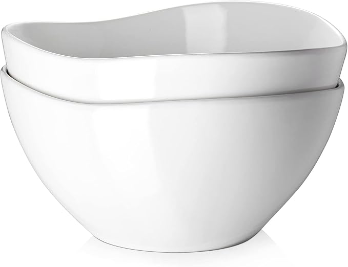 DOWAN Large Mixing Bowls, Ceramic Serving Bowls, 3.2 Quart Deep Salad Bowls, 105 Oz White Fruit Bowls for Modern Home, Set of 2-CasaMuseHome
